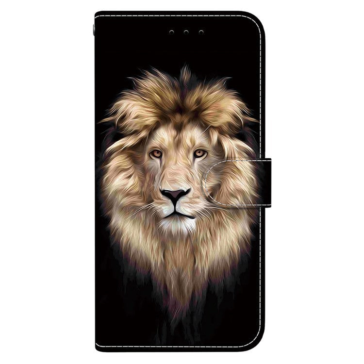 For Samsung Galaxy S25 Edge Case Pattern Printing Anti-Drop Leather Flip Wallet Phone Cover with Lanyard - Lion Head