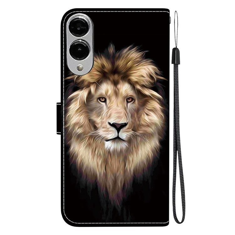 For Samsung Galaxy S25 Edge Case Pattern Printing Anti-Drop Leather Flip Wallet Phone Cover with Lanyard - Lion Head