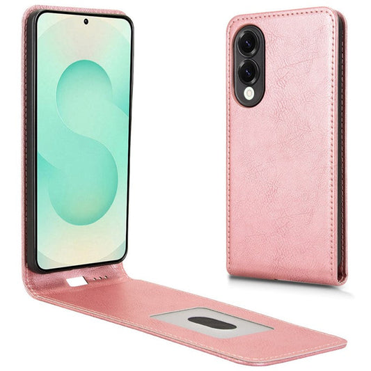 For Samsung Galaxy S25 Edge Case with Card Slot Magnetic Vertical Flip Leather Phone Cover - Rose Gold