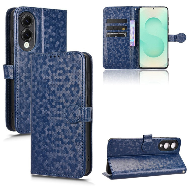 For Samsung Galaxy S25 Edge Wallet Case Dot Pattern Imprint PU Leather Phone Cover - Dark Blue