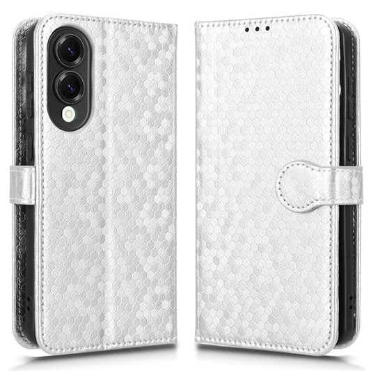 For Samsung Galaxy S25 Edge Wallet Case Dot Pattern Imprint PU Leather Phone Cover - Silver