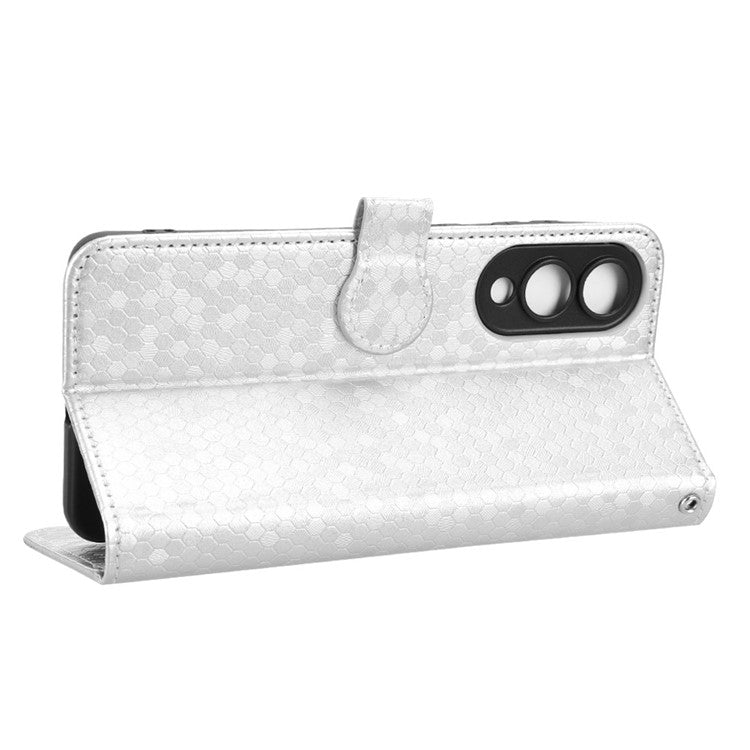 For Samsung Galaxy S25 Edge Wallet Case Dot Pattern Imprint PU Leather Phone Cover - Silver