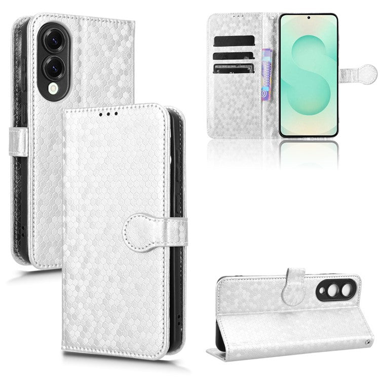 For Samsung Galaxy S25 Edge Wallet Case Dot Pattern Imprint PU Leather Phone Cover - Silver
