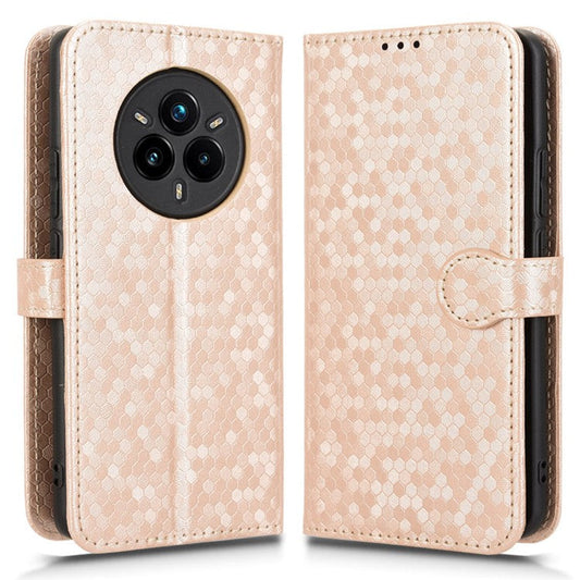 For Realme 14 Pro 5G Wallet Case Dot Pattern Imprint PU Leather Phone Cover - Rose Gold