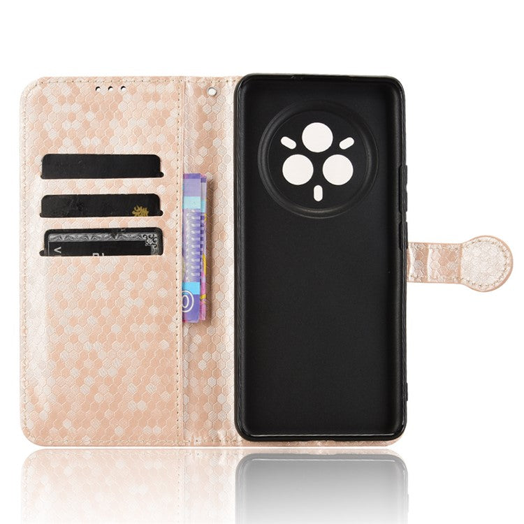 For Realme 14 Pro 5G Wallet Case Dot Pattern Imprint PU Leather Phone Cover - Rose Gold