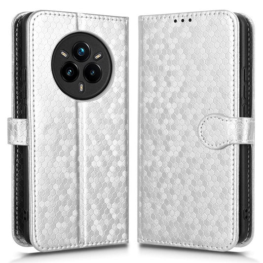 For Realme 14 Pro 5G Wallet Case Dot Pattern Imprint PU Leather Phone Cover - Silver