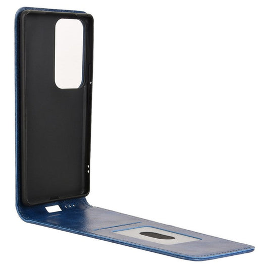 Magnetic Vertical Flip Leather Phone Cover For vivo S18 5G  /  S18 Pro 5G  /  V30 5G  /  V30 Pro 5G Case with Card Slot - Dark Blue