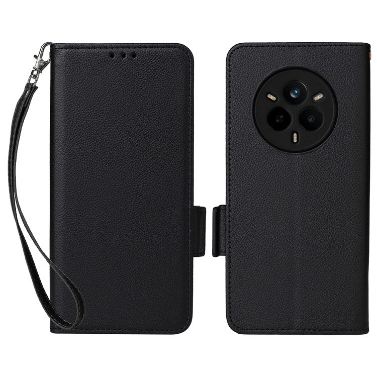 For Realme 14 Pro 5G Case Wallet Flip Litchi Texture PU Leather Phone Cover - Black