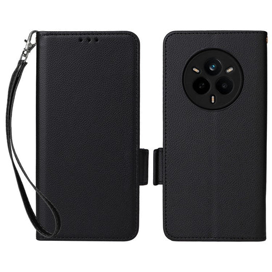 For Realme 14 Pro 5G Case Wallet Flip Litchi Texture PU Leather Phone Cover - Black