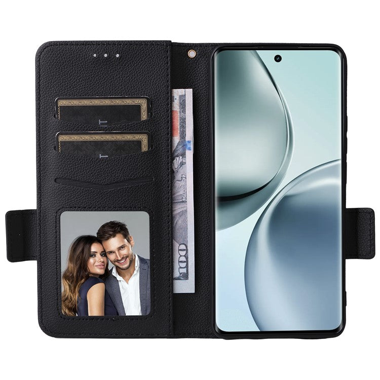 For Realme 14 Pro 5G Case Wallet Flip Litchi Texture PU Leather Phone Cover - Black