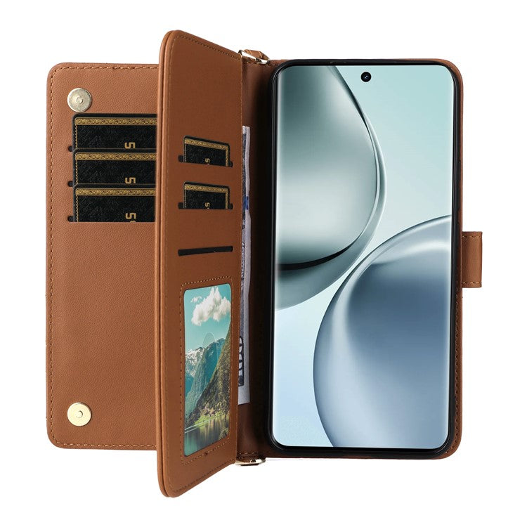 For Realme 14 Pro 5G Case with Shoulder Strap Wallet Leather Phone Cover - Brown