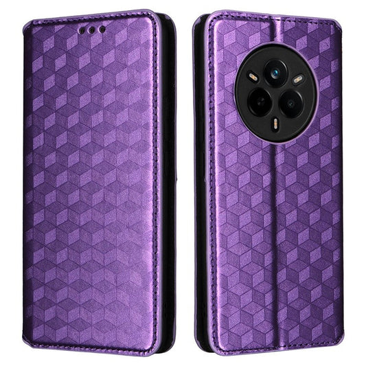 For Realme 14 Pro 5G Case Wallet Rhombus Imprinted Leather Phone Cover - Purple