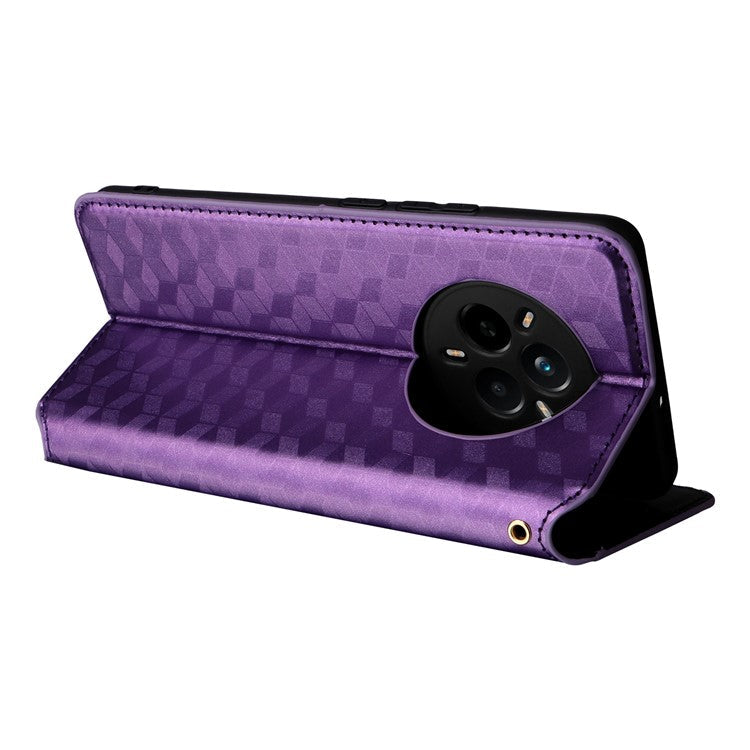 For Realme 14 Pro 5G Case Wallet Rhombus Imprinted Leather Phone Cover - Purple