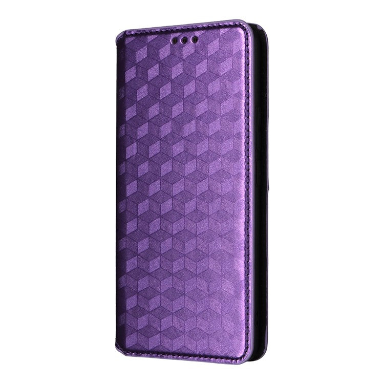 For Realme 14 Pro 5G Case Wallet Rhombus Imprinted Leather Phone Cover - Purple