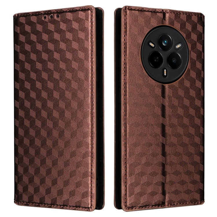 For Realme 14 Pro 5G Case Wallet Rhombus Imprinted Leather Phone Cover - Brown