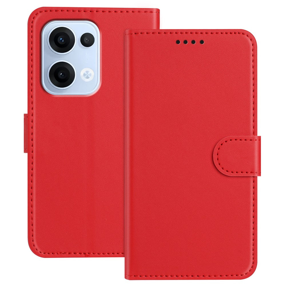 For Oppo Reno13 5G (Global) Leather Case Wallet Stand Solid Color Anti Drop Phone Cover - Red