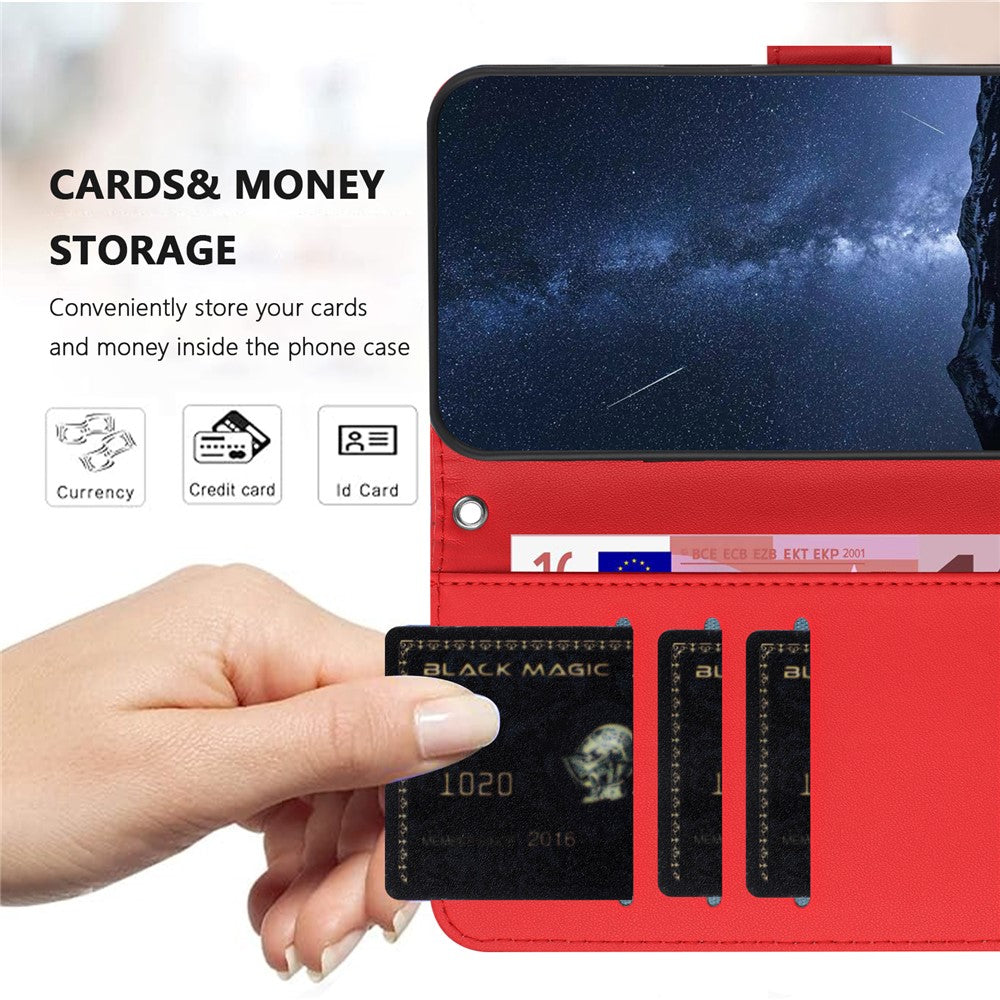 For Oppo Reno13 5G (Global) Leather Case Wallet Stand Solid Color Anti Drop Phone Cover - Red