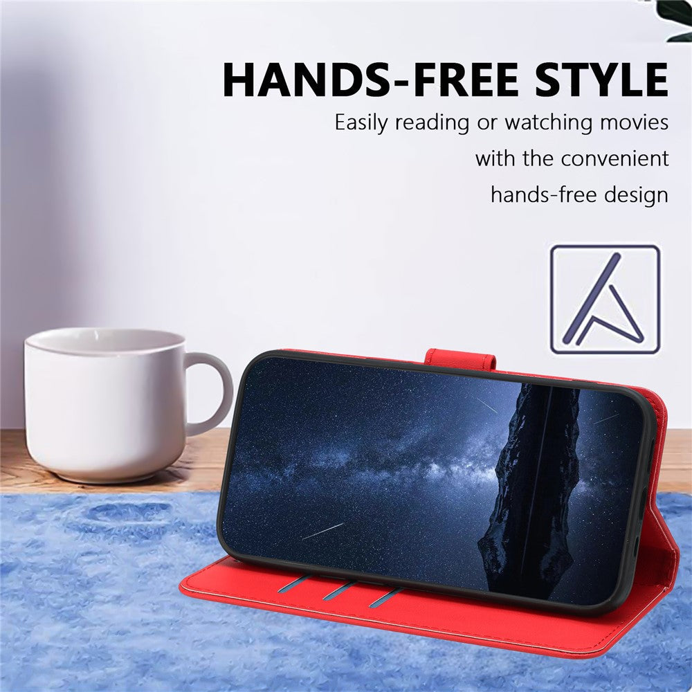 For Oppo Reno13 5G (Global) Leather Case Wallet Stand Solid Color Anti Drop Phone Cover - Red