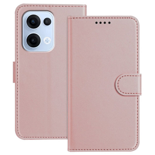 For Oppo Reno13 5G (Global) Leather Case Wallet Stand Solid Color Anti Drop Phone Cover - Rose Gold