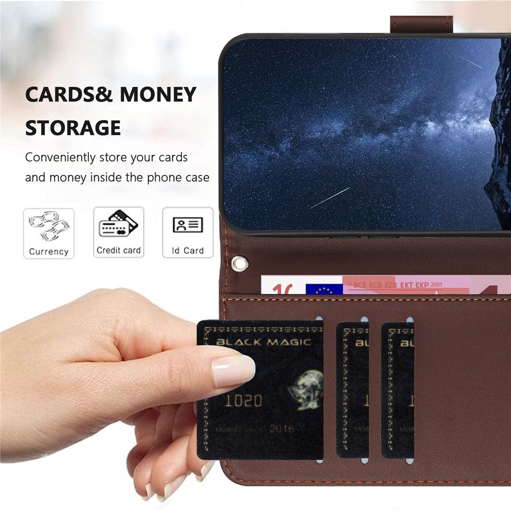 For Oppo Reno13 5G (Global) Leather Case Wallet Stand Solid Color Anti Drop Phone Cover - Brown