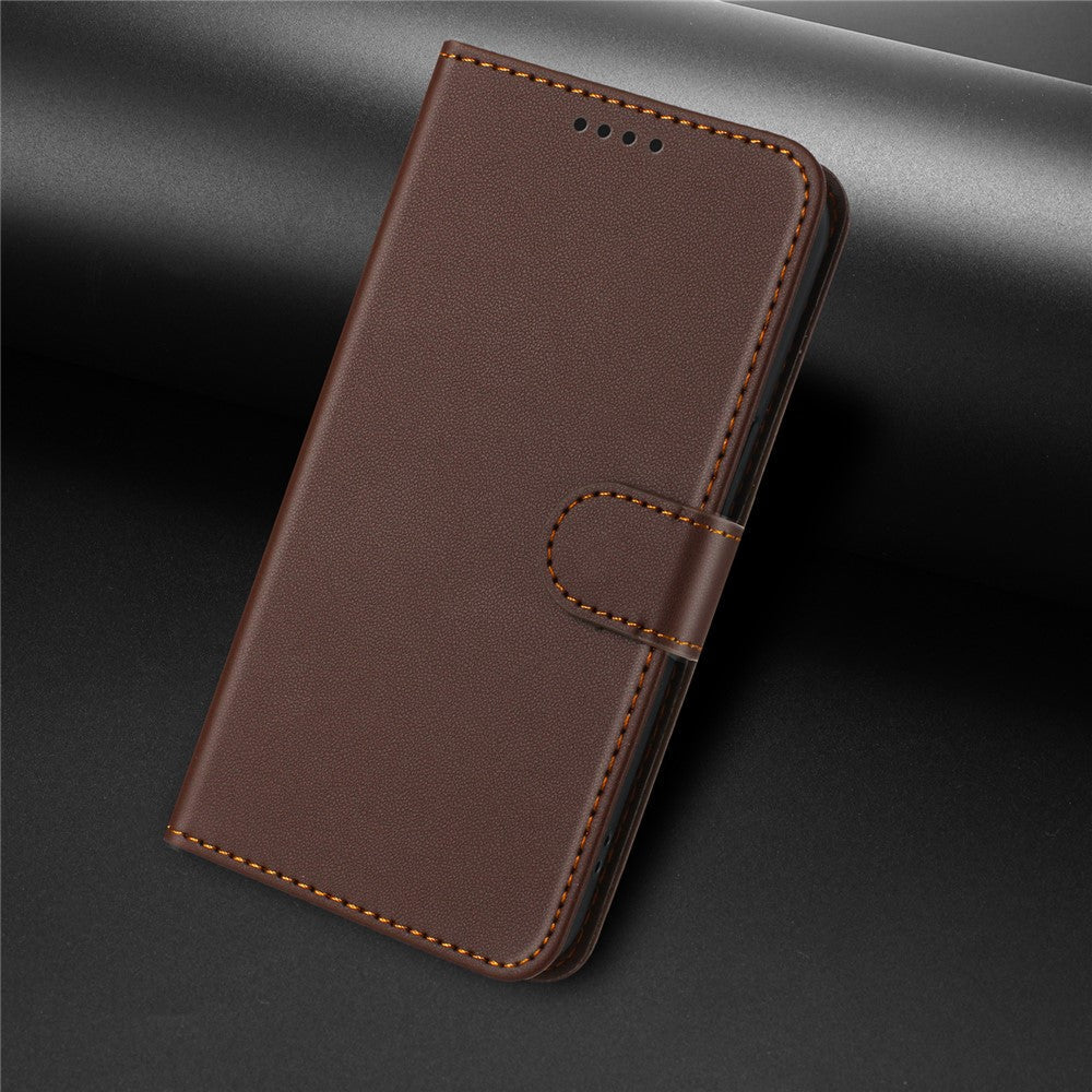 For Oppo Reno13 5G (Global) Leather Case Wallet Stand Solid Color Anti Drop Phone Cover - Brown