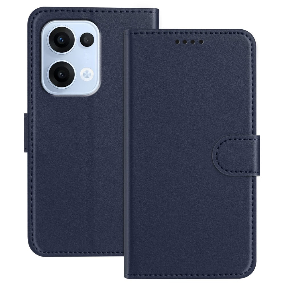 For Oppo Reno13 5G (Global) Leather Case Wallet Stand Solid Color Anti Drop Phone Cover - Blue