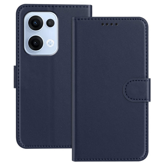 For Oppo Reno13 5G (Global) Leather Case Wallet Stand Solid Color Anti Drop Phone Cover - Blue