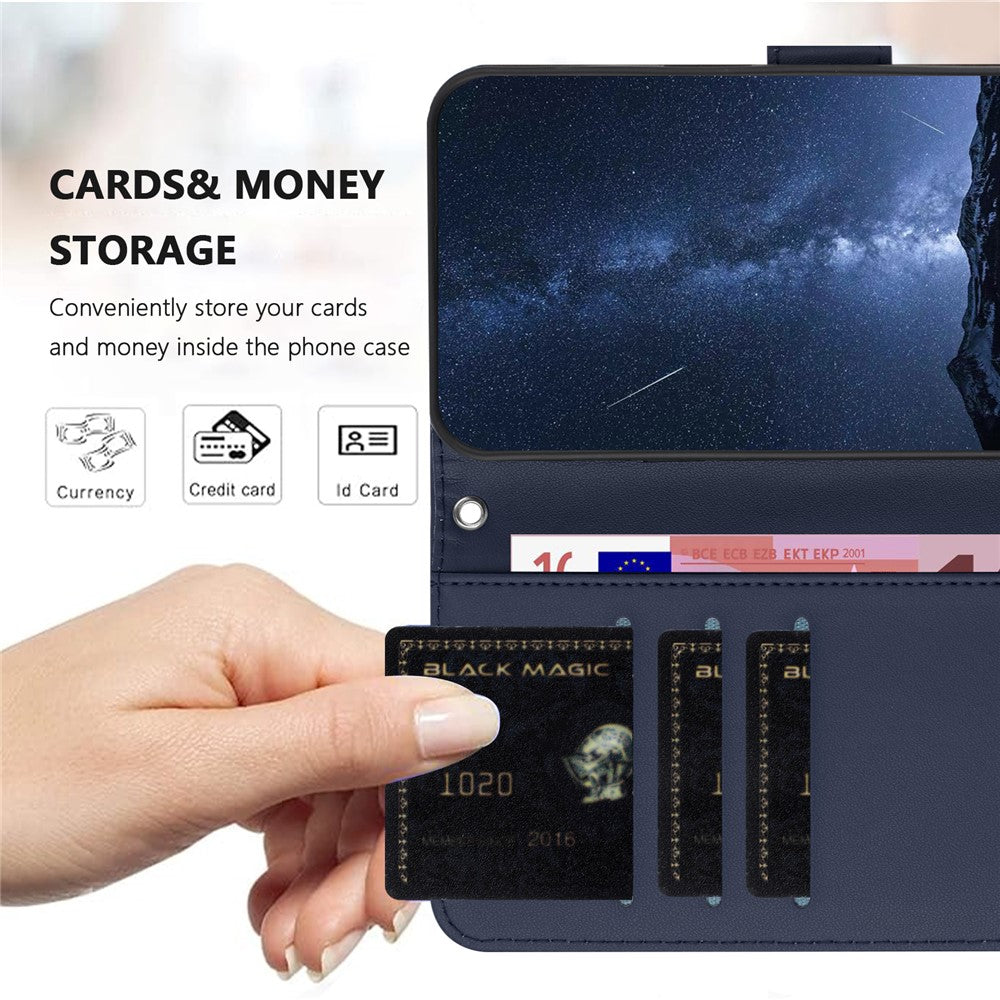 For Oppo Reno13 5G (Global) Leather Case Wallet Stand Solid Color Anti Drop Phone Cover - Blue