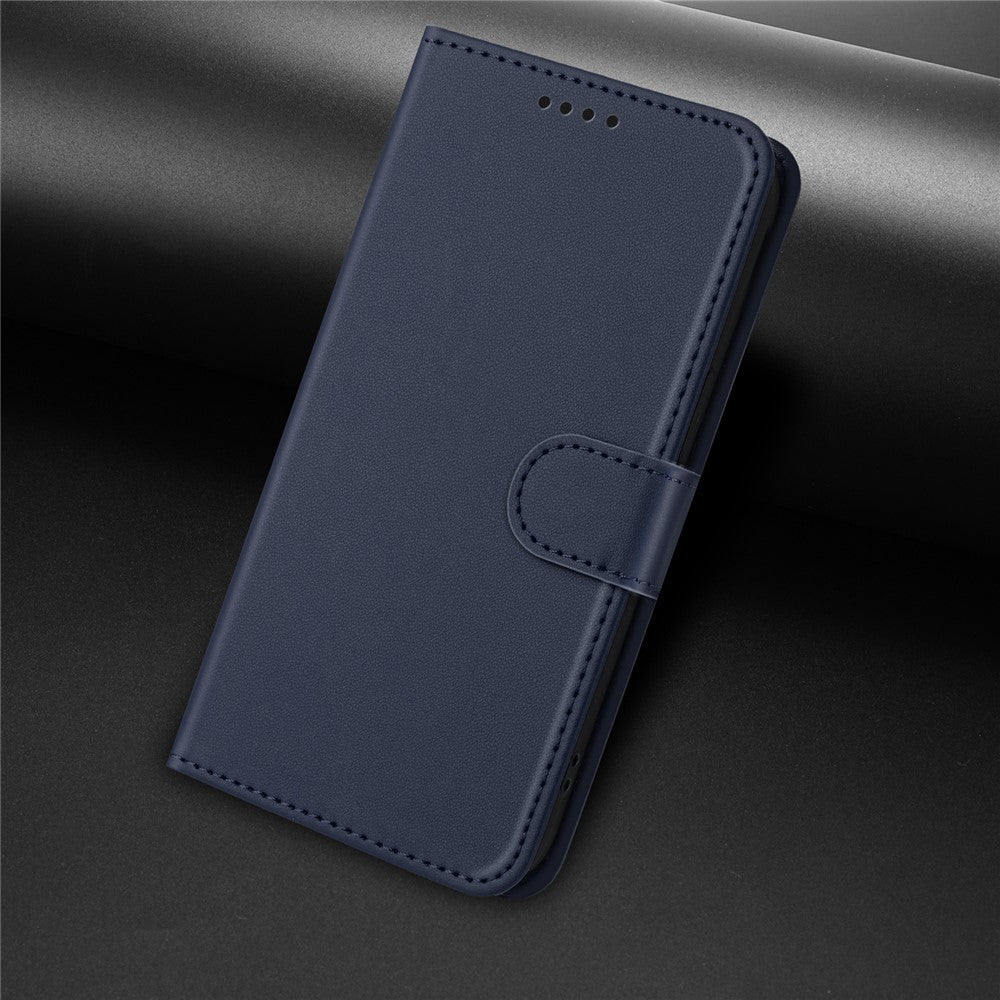For Oppo Reno13 5G (Global) Leather Case Wallet Stand Solid Color Anti Drop Phone Cover - Blue