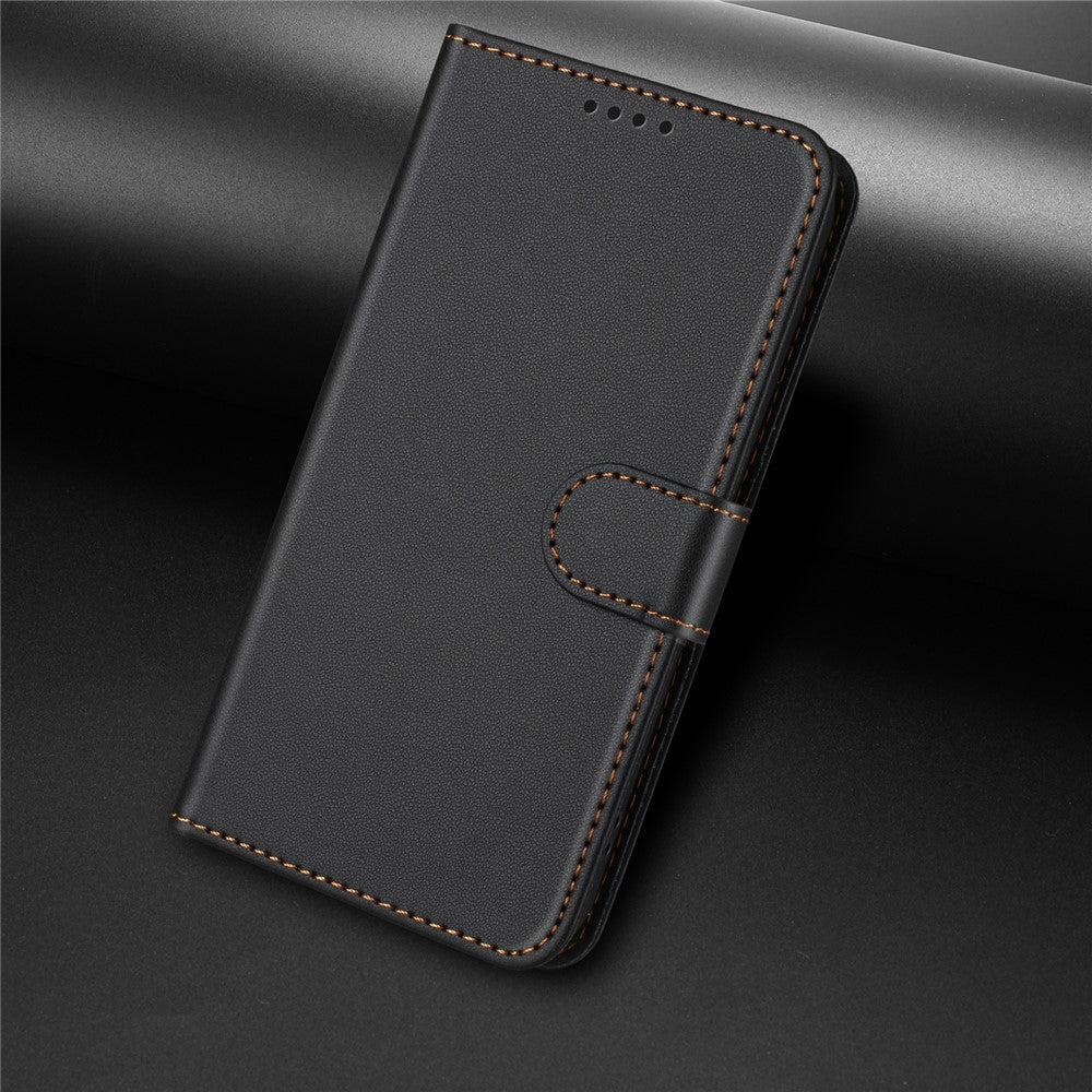 For Oppo Reno13 Pro 5G Leather Case Wallet Stand Solid Color Anti Drop Phone Cover - Black