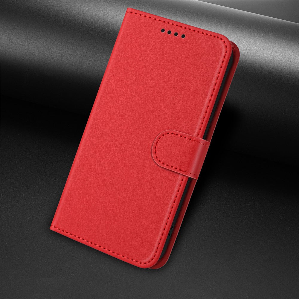 For Oppo Reno13 Pro 5G Leather Case Wallet Stand Solid Color Anti Drop Phone Cover - Red