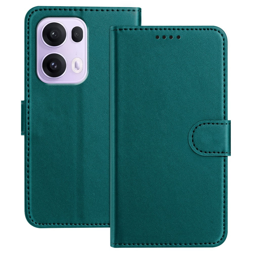 For Oppo Reno13 Pro 5G Leather Case Wallet Stand Solid Color Anti Drop Phone Cover - Green