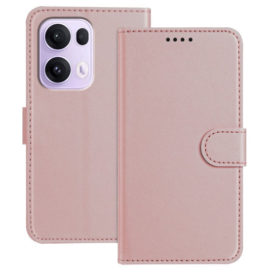 For Oppo Reno13 Pro 5G Leather Case Wallet Stand Solid Color Anti Drop Phone Cover - Rose Gold