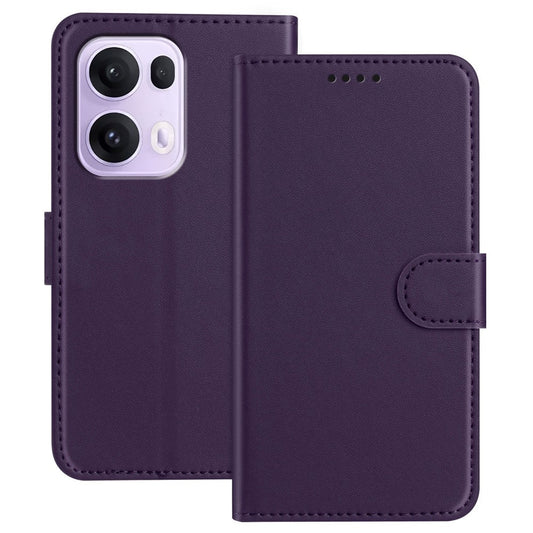 For Oppo Reno13 Pro 5G Leather Case Wallet Stand Solid Color Anti Drop Phone Cover - Purple