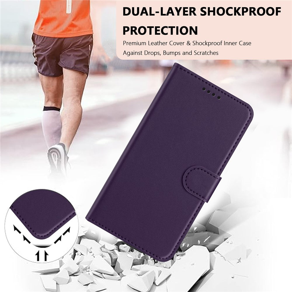 For Oppo Reno13 Pro 5G Leather Case Wallet Stand Solid Color Anti Drop Phone Cover - Purple