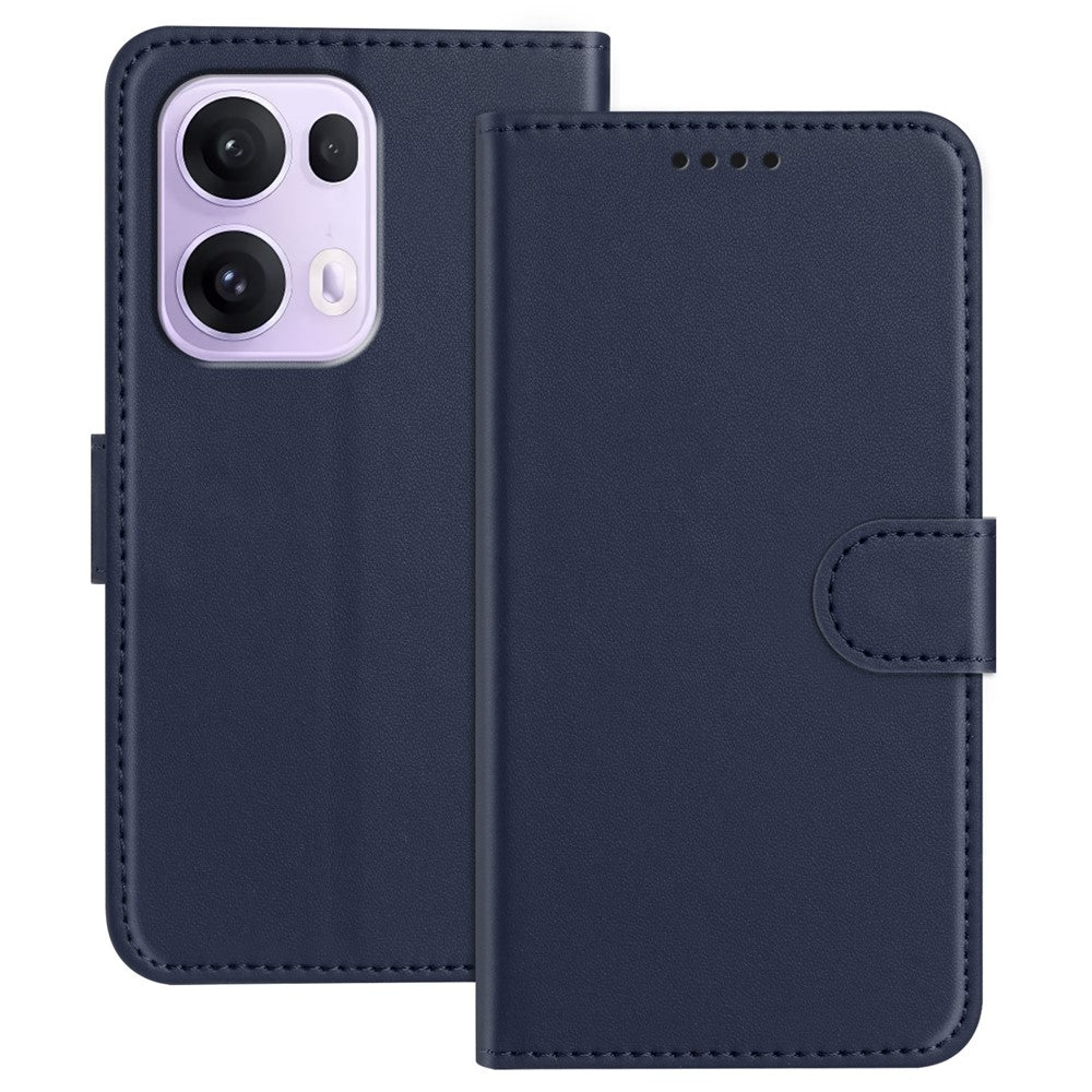 For Oppo Reno13 Pro 5G Leather Case Wallet Stand Solid Color Anti Drop Phone Cover - Blue