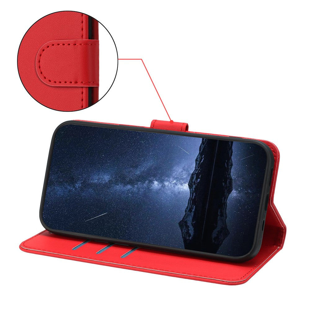 For Oppo Reno13 F 4G / Oppo Reno13 F 5G Leather Case Wallet Stand Solid Color Anti Drop Phone Cover - Red