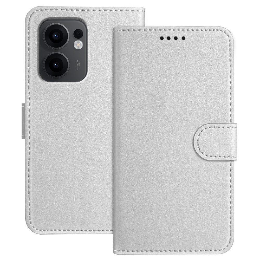 For Oppo Reno13 F 4G / Oppo Reno13 F 5G Leather Case Wallet Stand Solid Color Anti Drop Phone Cover - Silver
