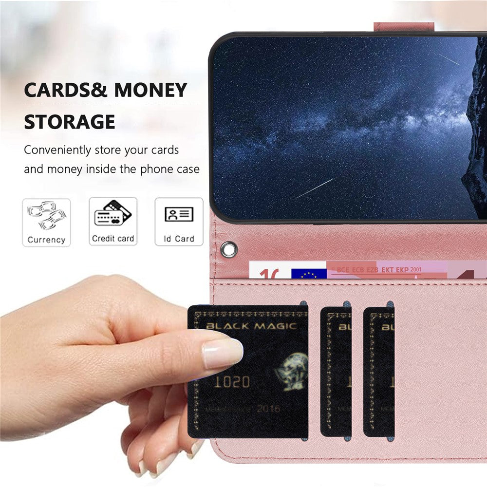 For Oppo Reno13 F 4G / Oppo Reno13 F 5G Leather Case Wallet Stand Solid Color Anti Drop Phone Cover - Rose Gold