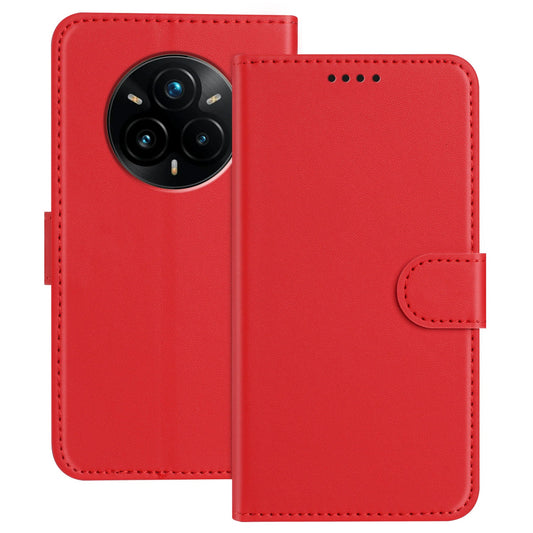 For Realme 14 Pro+ 5G Leather Case Wallet Stand Solid Color Anti Drop Phone Cover - Red