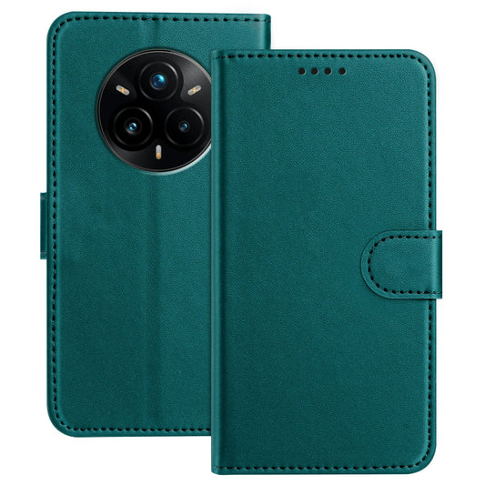 For Realme 14 Pro+ 5G Leather Case Wallet Stand Solid Color Anti Drop Phone Cover - Green