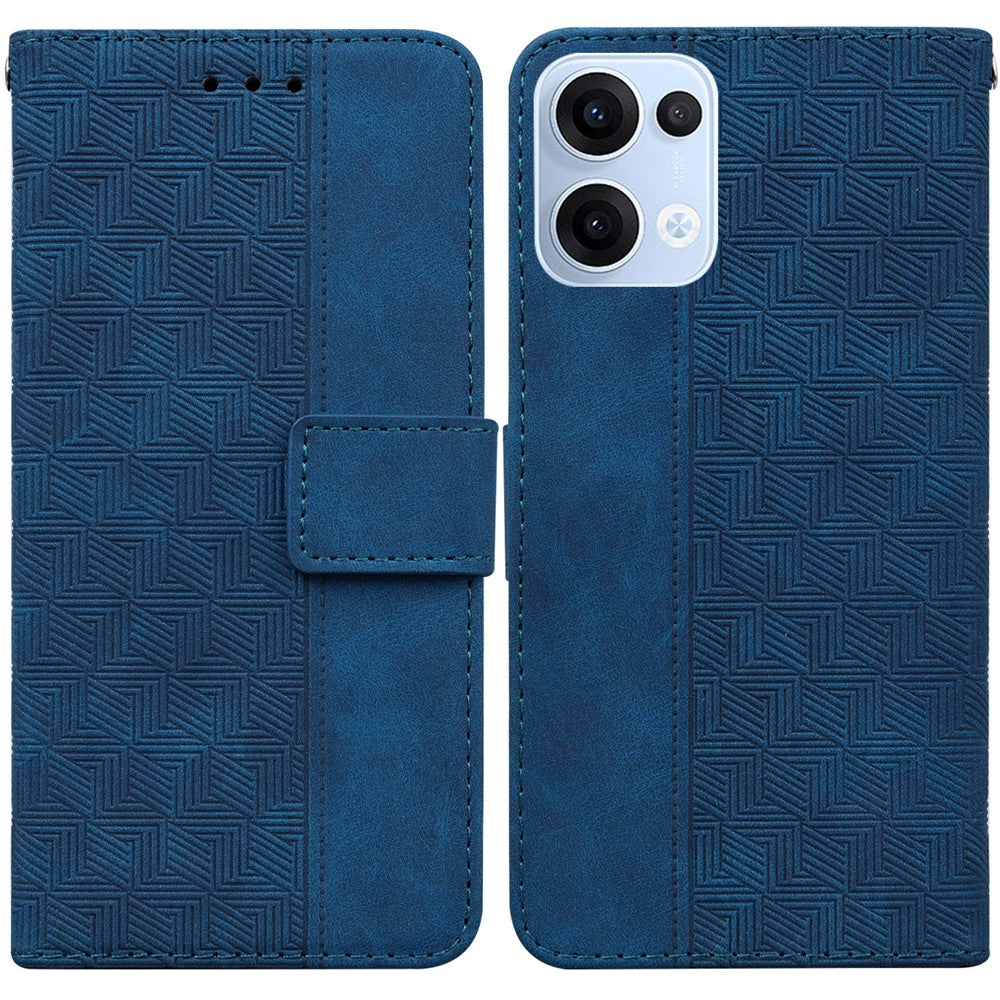 For Oppo Reno13 5G (Global) Case Geometry Pattern Leather Wallet Phone Cover with Wrist Strap - Blue