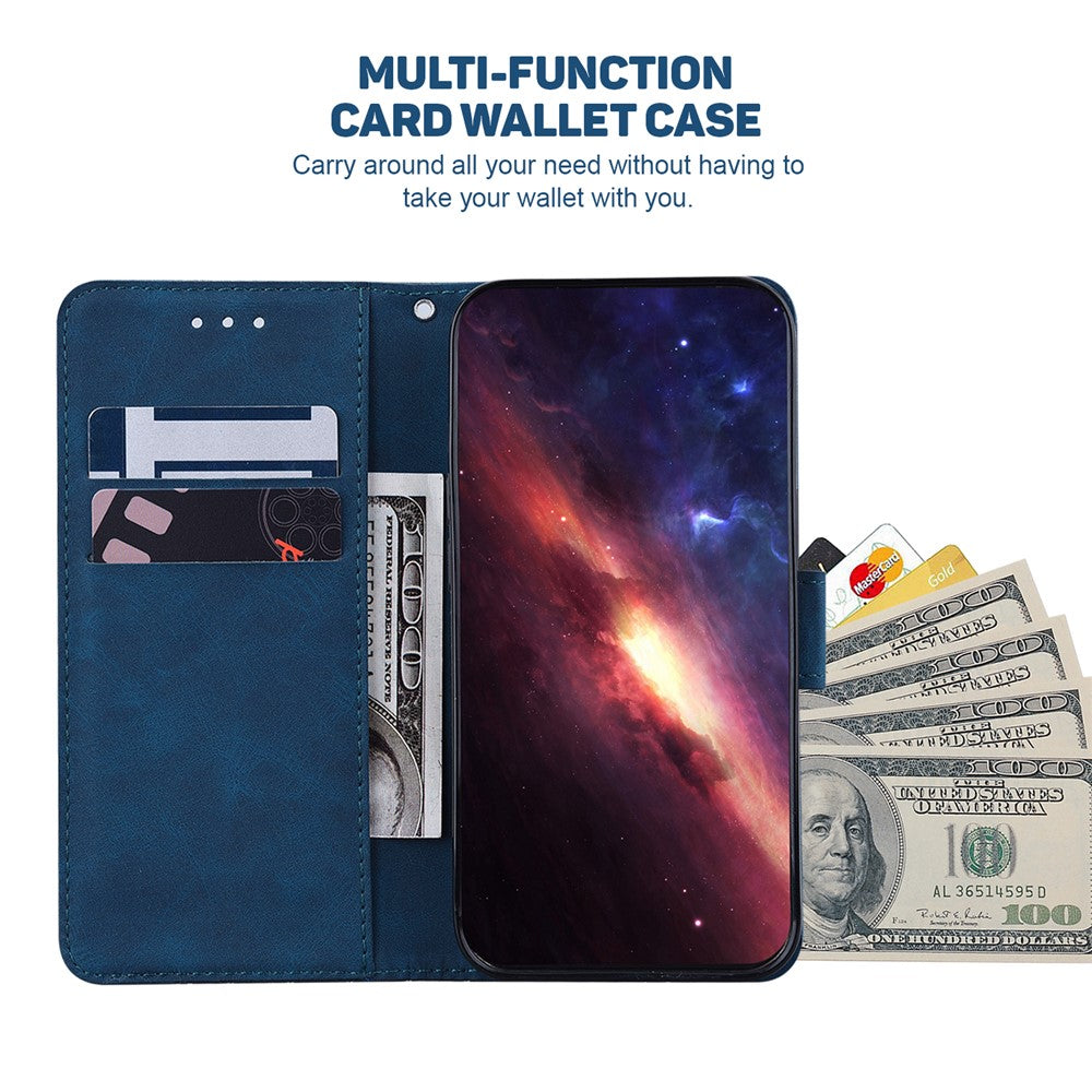 For Oppo Reno13 5G (Global) Case Geometry Pattern Leather Wallet Phone Cover with Wrist Strap - Blue