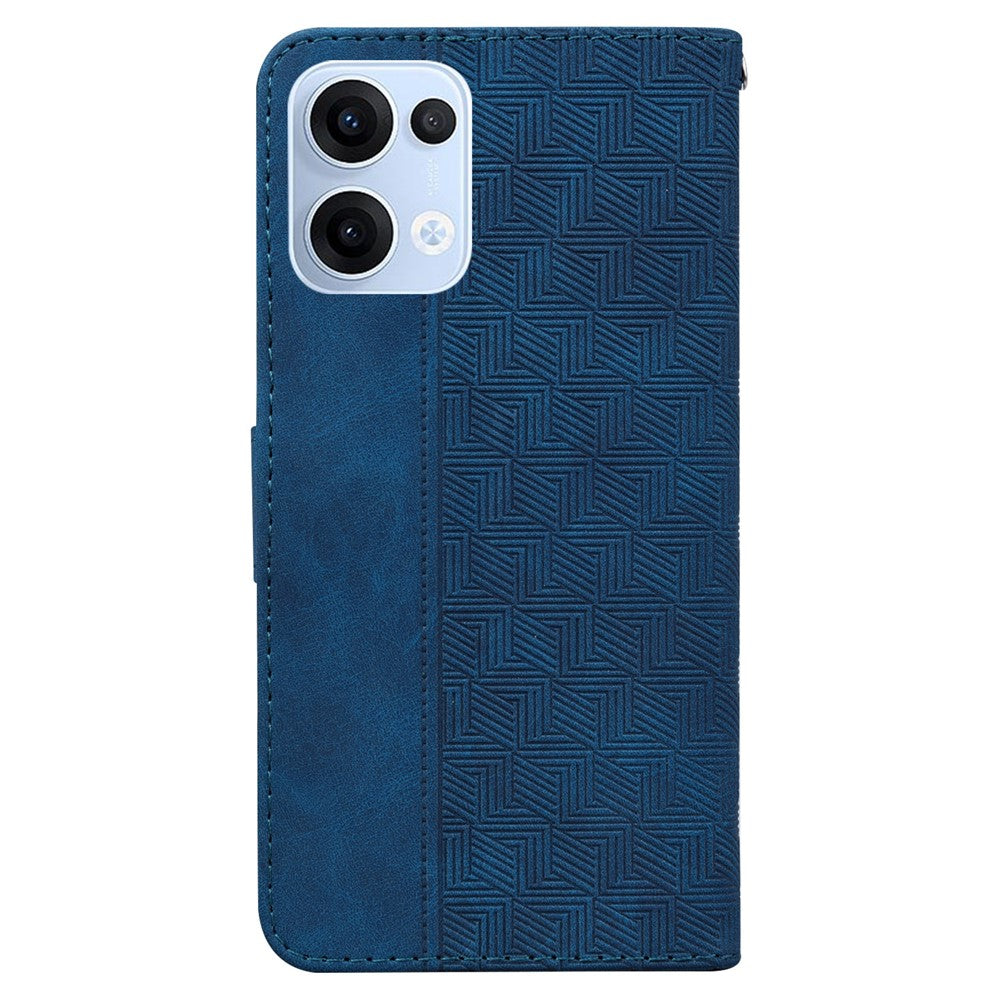 For Oppo Reno13 5G (Global) Case Geometry Pattern Leather Wallet Phone Cover with Wrist Strap - Blue