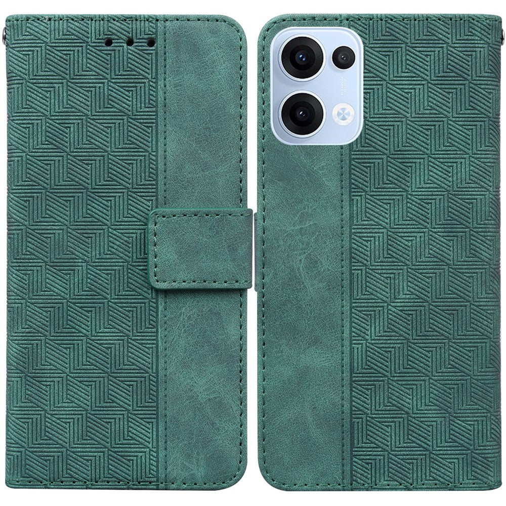 For Oppo Reno13 5G (Global) Case Geometry Pattern Leather Wallet Phone Cover with Wrist Strap - Green