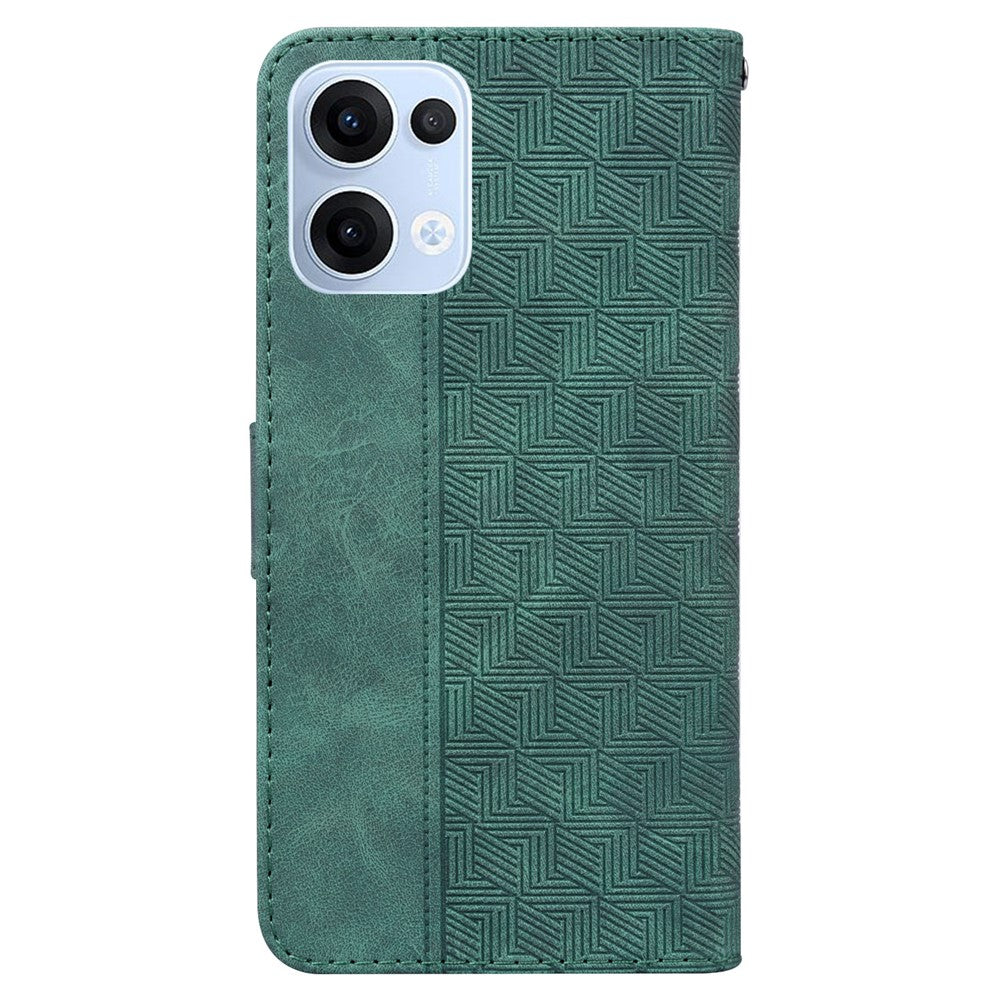 For Oppo Reno13 5G (Global) Case Geometry Pattern Leather Wallet Phone Cover with Wrist Strap - Green