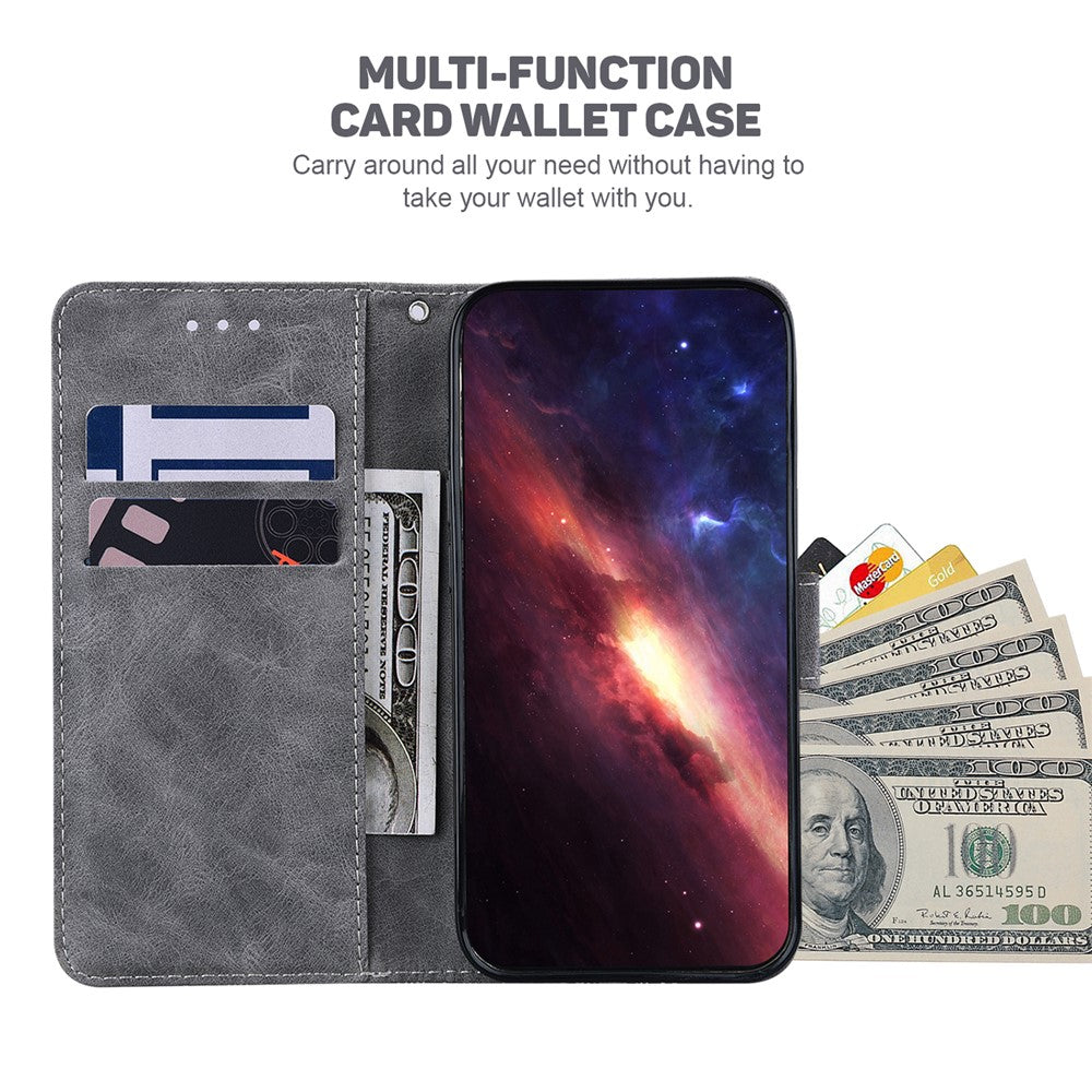 For Oppo Reno13 5G (Global) Case Geometry Pattern Leather Wallet Phone Cover with Wrist Strap - Grey
