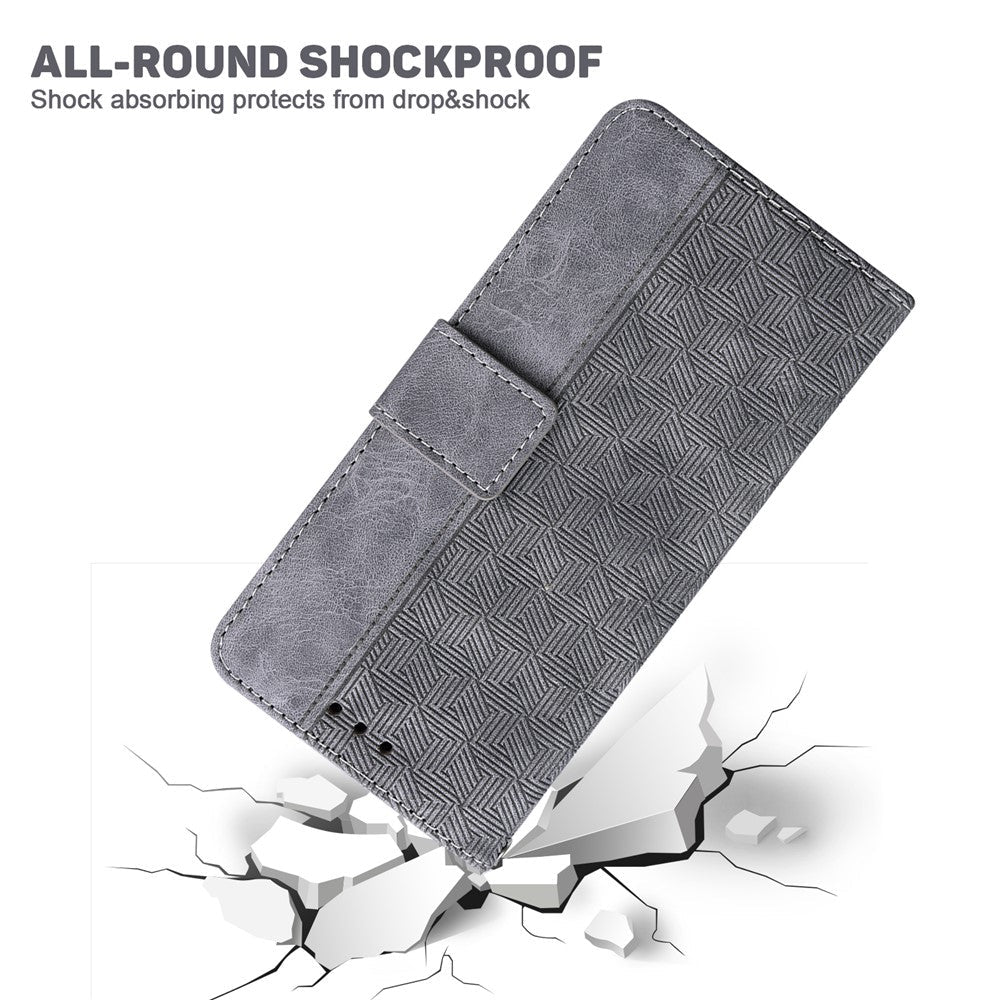 For Oppo Reno13 5G (Global) Case Geometry Pattern Leather Wallet Phone Cover with Wrist Strap - Grey