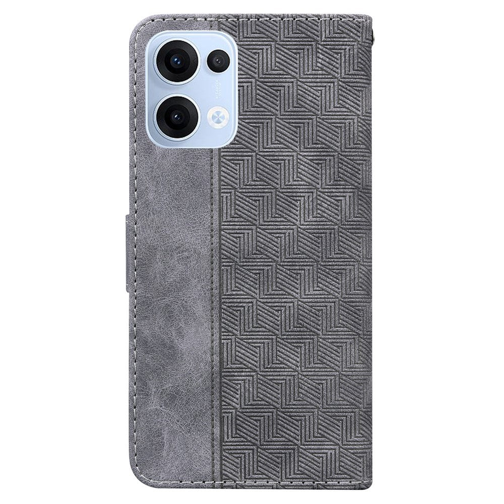 For Oppo Reno13 5G (Global) Case Geometry Pattern Leather Wallet Phone Cover with Wrist Strap - Grey