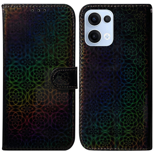 For Oppo Reno13 5G (Global) Stand Case Dazzling Flower Leather Phone Cover - Black